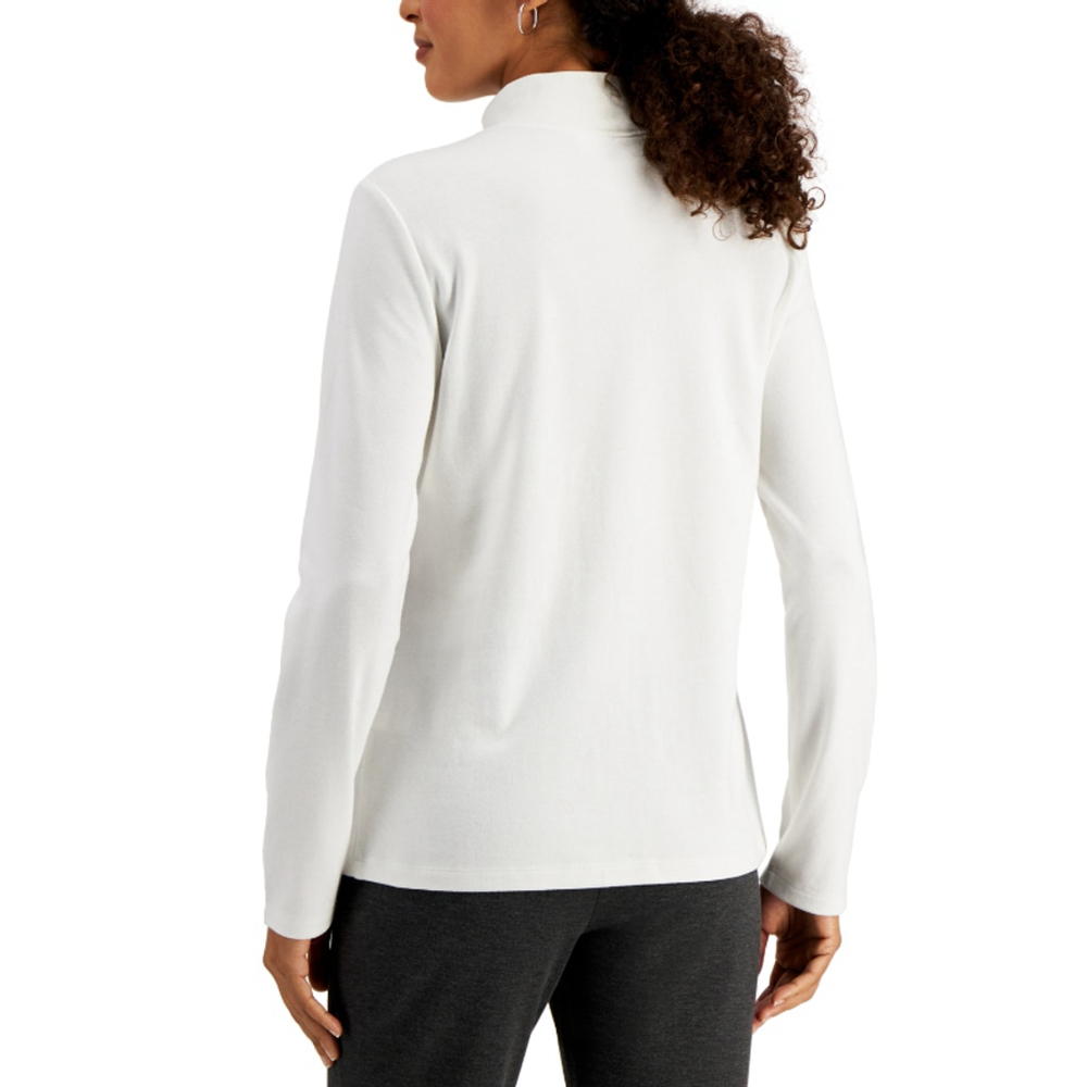 Karen Scott Petite White 100% Cotton Solid Mock-Neck Long Sleeved Top NWT - Picture 2 of 6
